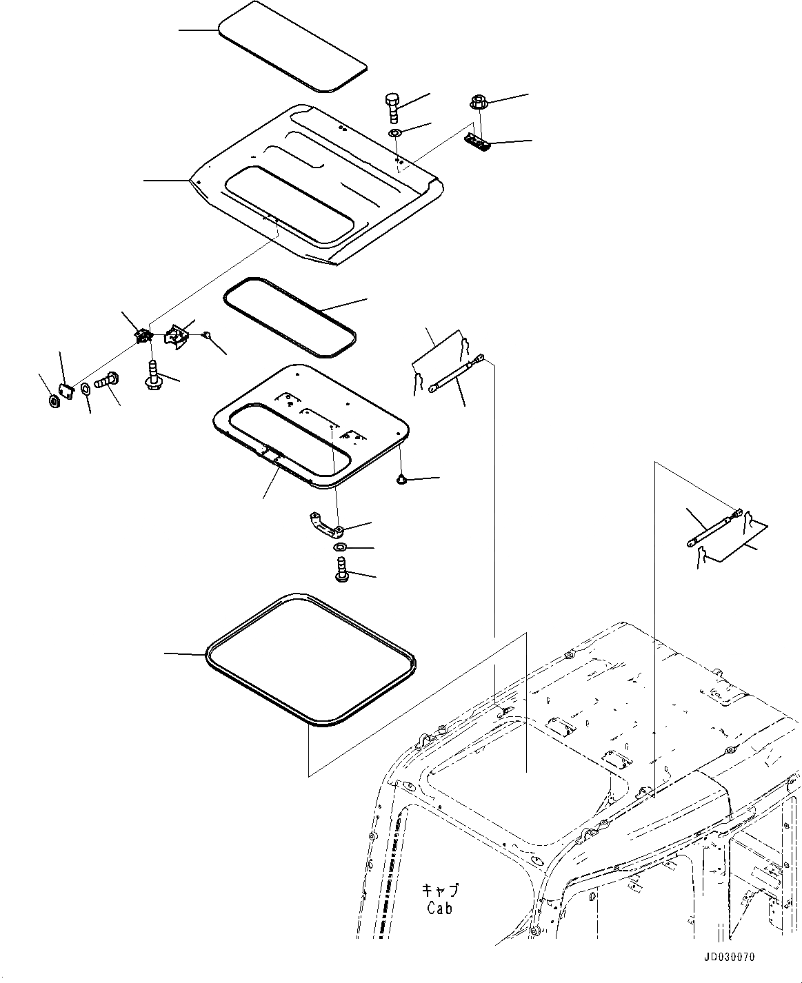 Схема запчастей Komatsu PC228USLC-8 - КАБИНА, ВЕНТИЛЯТОР В КРЫШЕ (№-) КАБИНА, EOPS КАБИНА, ПРАВ. И ЗАДН. ФИКС. ОКНА