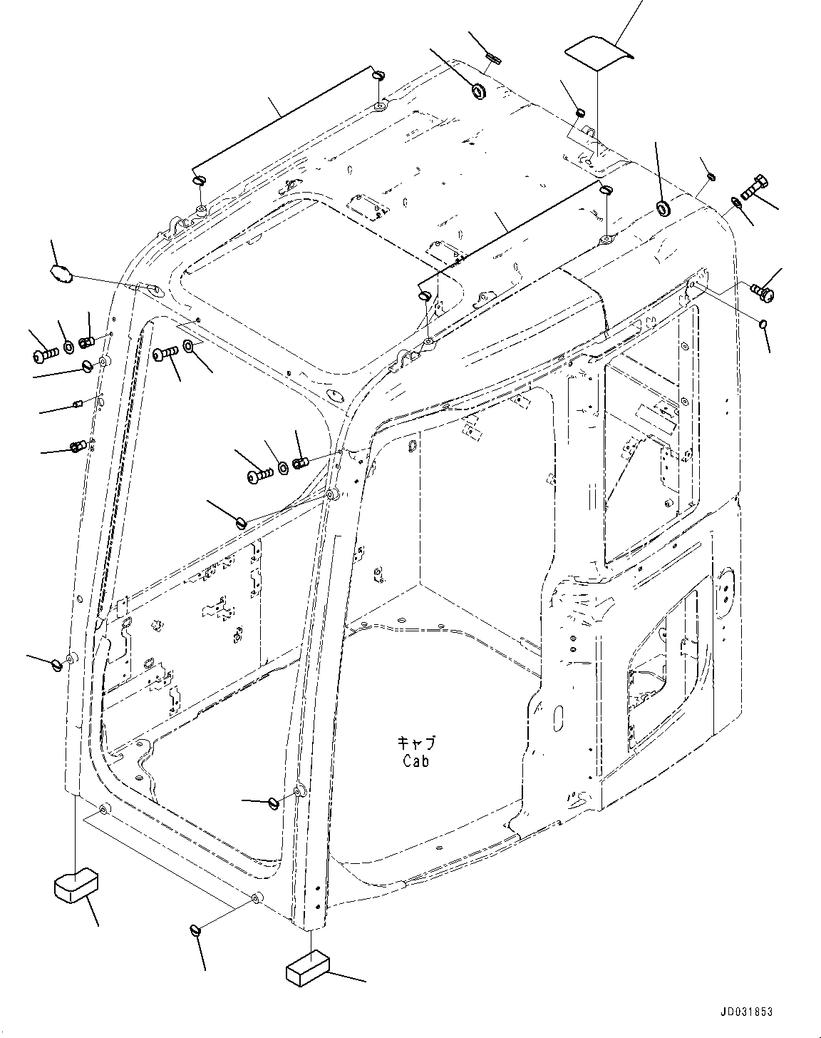 Схема запчастей Komatsu PC228USLC-8 - КАБИНА, ЗАГЛУШКА БОЛТ (№-) КАБИНА, EOPS КАБИНА, ПРАВ. И ЗАДН. ФИКС. ОКНА
