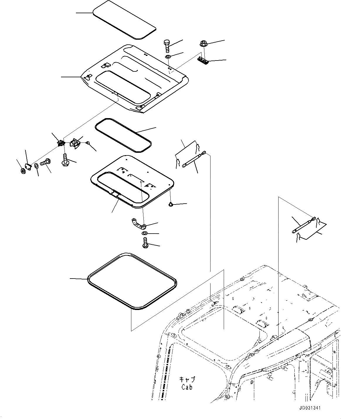 Схема запчастей Komatsu PC228USLC-8 - КАБИНА, ОКНО В КРЫШЕ (№-) КАБИНА, ДЛЯ АВСТРАЛИИ