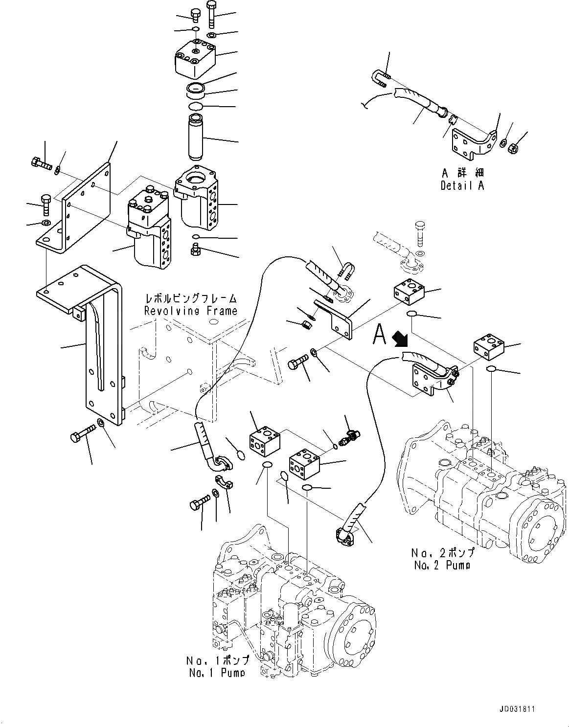 Схема запчастей Komatsu PC600LC-8E0 - ПОДАЮЩ. ТРУБЫ, НАСОС - ФИЛЬТР. (№-) ПОДАЮЩ. ТРУБЫ