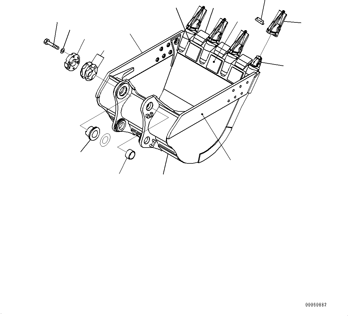 Схема запчастей Komatsu PC600LC-8E0 - КОВШ (№-) КОВШ, .7M, MM ШИР., KMAX TOOTH, THRUST ADJUSTMENT, БОКОРЕЗЫ