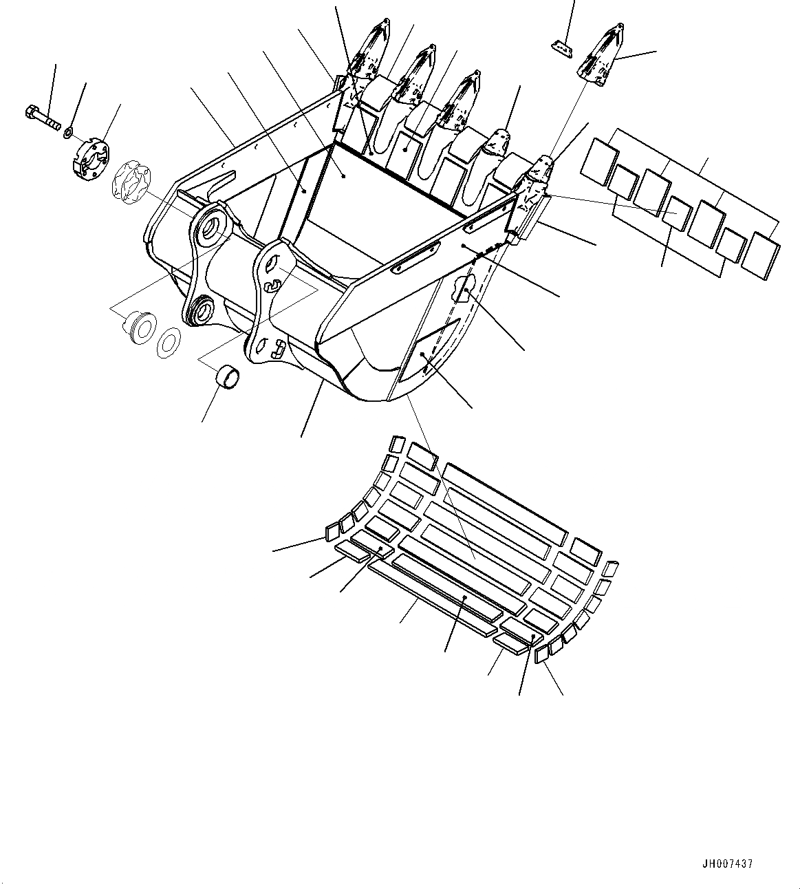 Схема запчастей Komatsu PC600LC-8E0 - КОВШ (№-) КОВШ, .M, 7MM ШИР., WEAR ПЛАСТИНА, KMAX TOOTH, THRUST ADJUSTMENT, БОКОРЕЗЫ