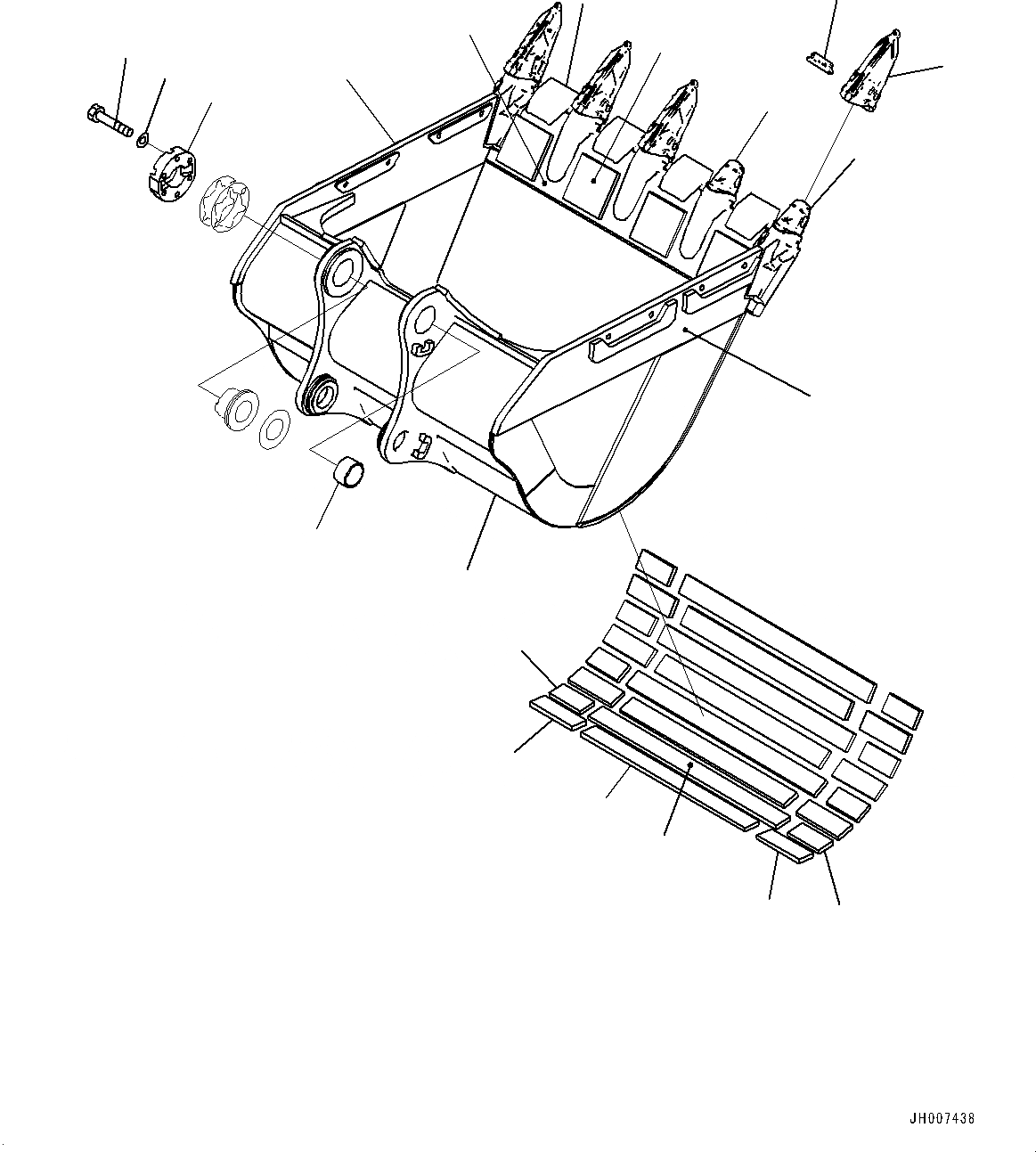 Схема запчастей Komatsu PC600LC-8E0 - КОВШ (№-) КОВШ, .M, MM ШИР., WEAR ПЛАСТИНА, KMAX TOOTH, THRUST ADJUSTMENT, БОКОРЕЗЫ