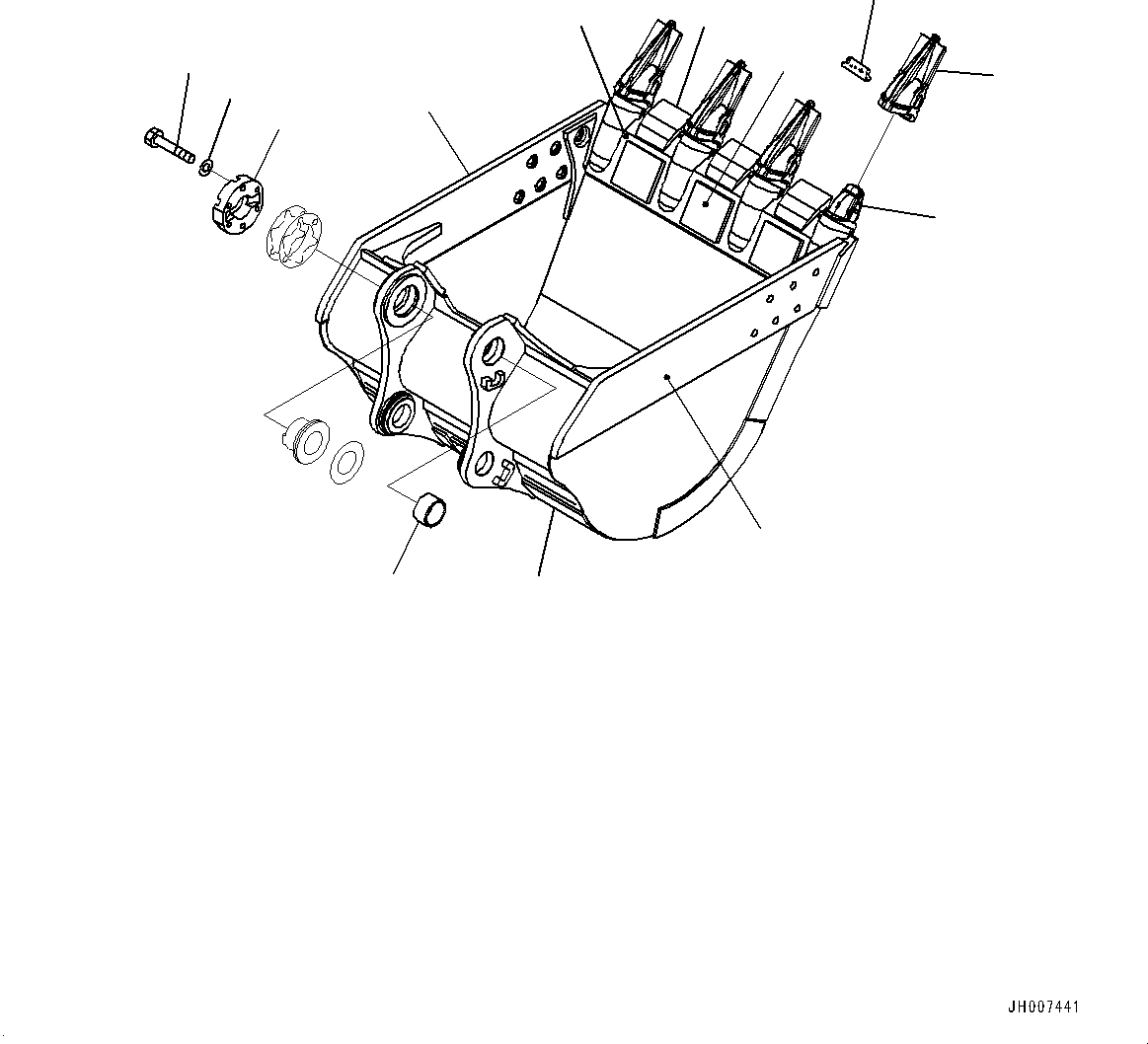 Схема запчастей Komatsu PC600LC-8E0 - КОВШ (№-) КОВШ, .7M, MM ШИР., KMAX TOOTH, THRUST ADJUSTMENT, БОКОРЕЗЫ