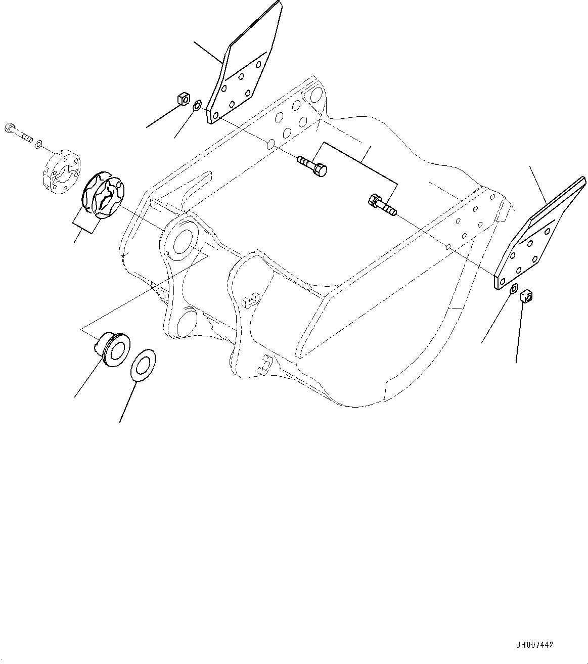 Схема запчастей Komatsu PC600LC-8E0 - КОВШ, CUTTER И SHIM (№-) КОВШ, .M, MM ШИР., KMAX TOOTH, THRUST ADJUSTMENT, БОКОРЕЗЫ