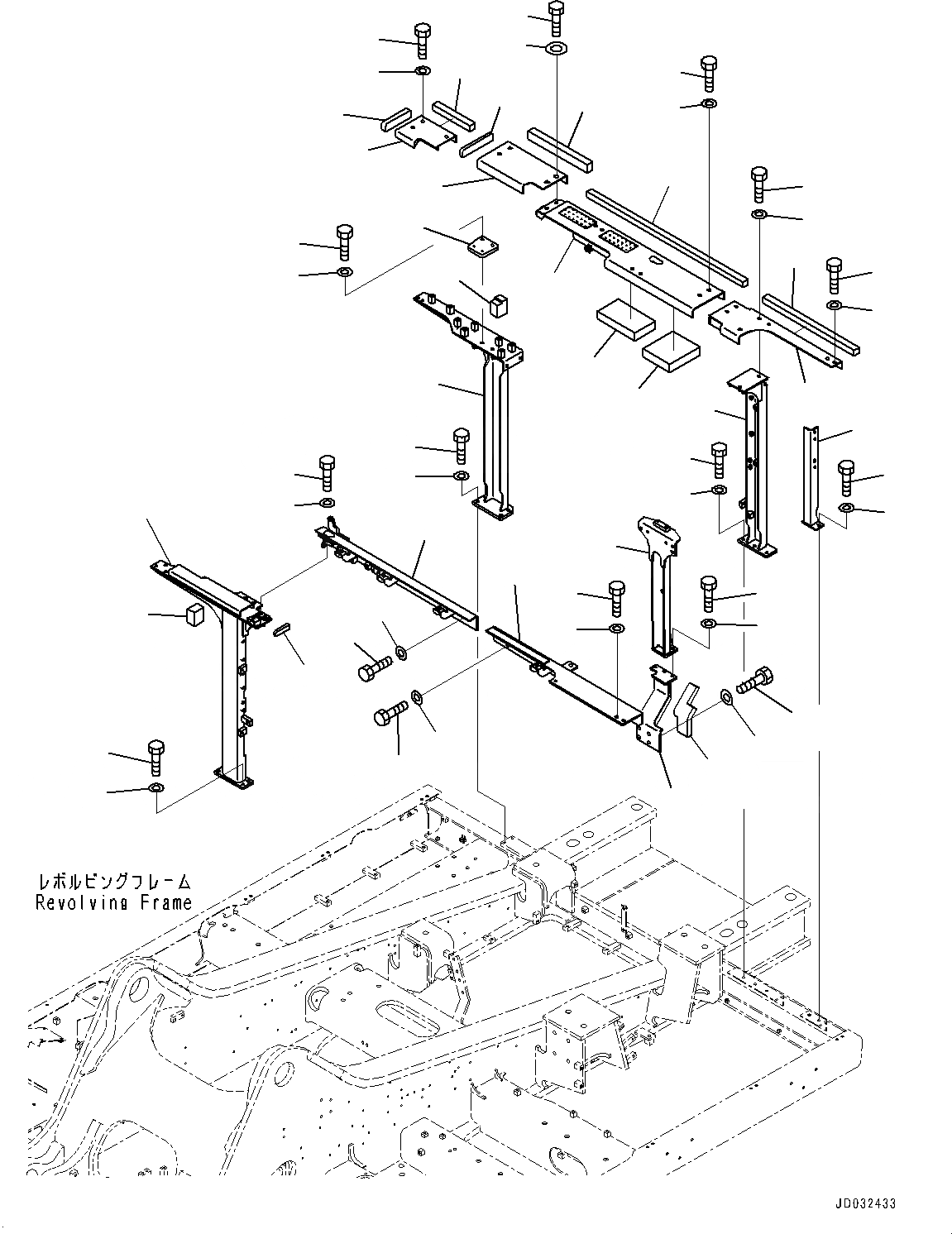 Схема запчастей Komatsu PC600-8E0 - КАБИНА РАМА, РАМА И КРЫШКА(№-) КАБИНА РАМА, ДЛЯ ПРОТИВОВЕС REMOVER