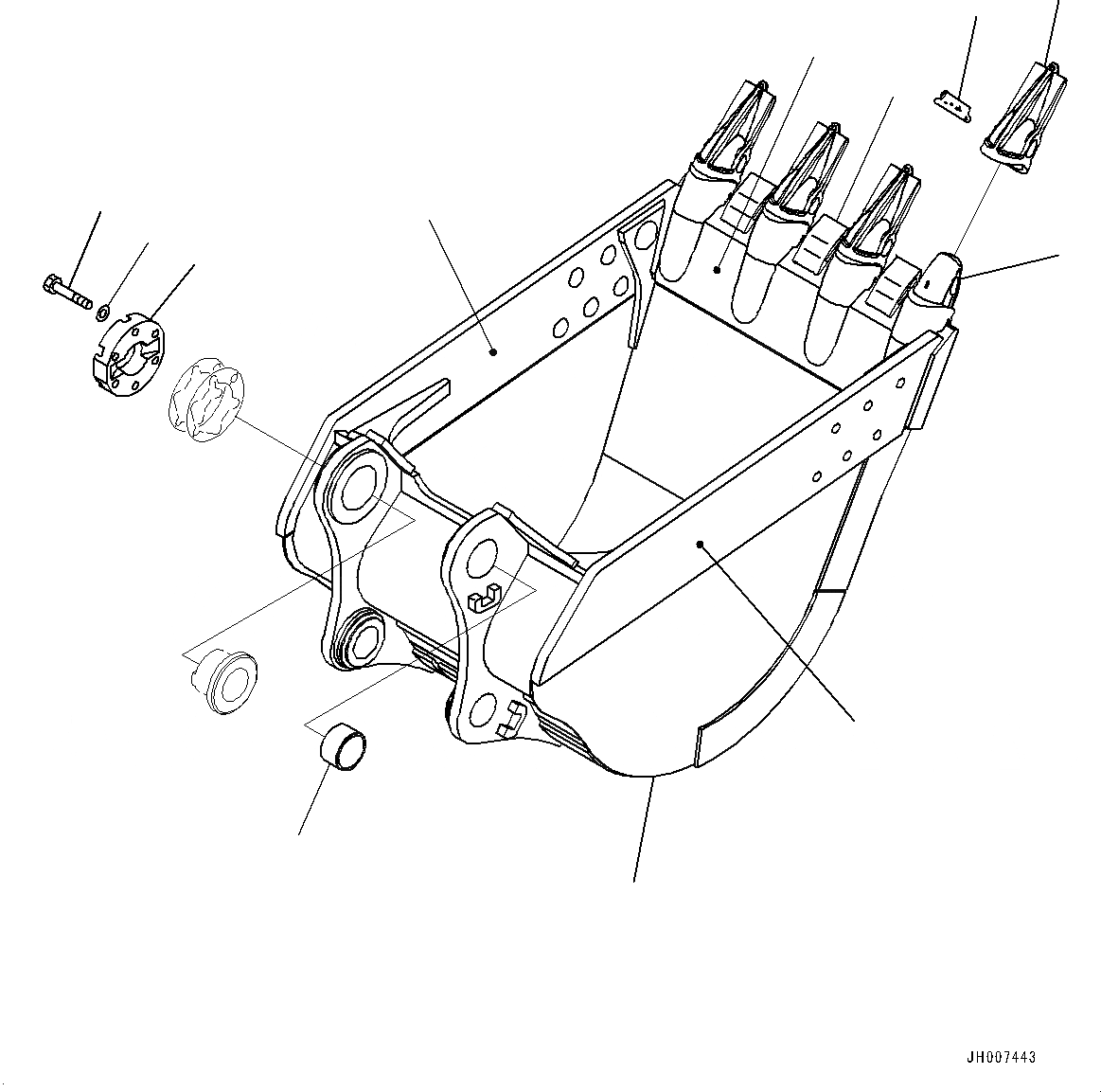 Схема запчастей Komatsu PC600-8E0 - КОВШ (№-) КОВШ, .M, MM ШИР., KMAX TOOTH, THRUST ADJUSTMENT, БОКОРЕЗЫ