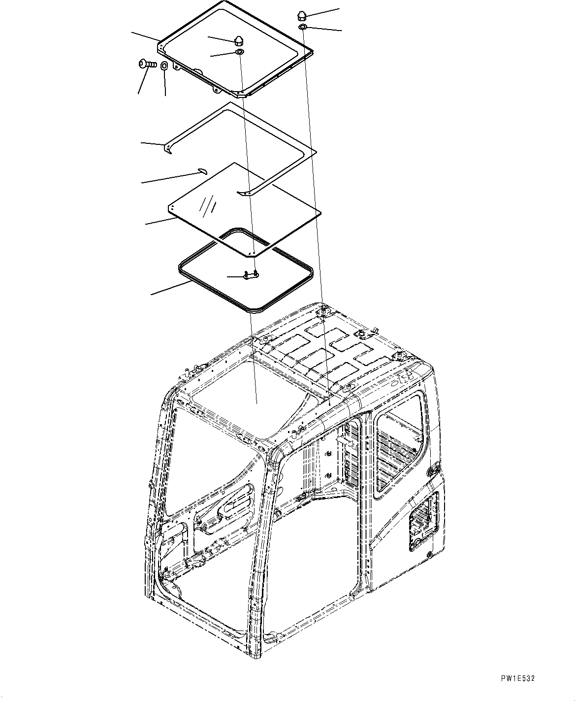 Схема запчастей Komatsu PC1250SP-8R - КАБИНА, ОКНО В КРЫШЕ (№-) КАБИНА, С КАБИНОЙ-ПЕРЕДН. ОКНА PULL-UP