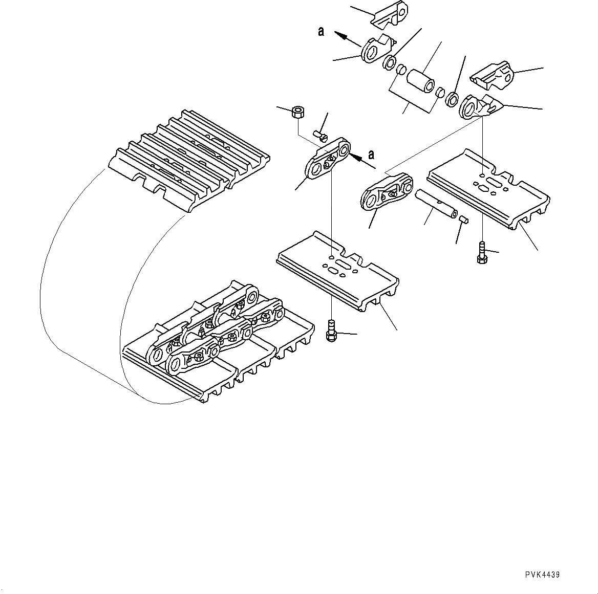 Схема запчастей Komatsu D21A-8E0 - ГУСЕНИЦЫ ASSEMBLY (№9-) ГУСЕНИЦЫ ASSEMBLY, СМАЗКА ТИП, ТРОЙН. SHOE ГРУНТОЗАЦЕП, OBУДЛИНН. ОТВЕРСТИЕ, MM ШИР.