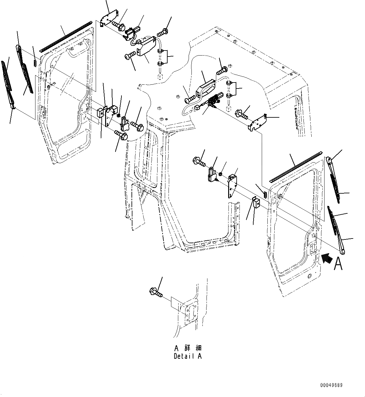 Схема запчастей Komatsu D475A-5E0 - КАБИНА, ДВОРНИКИ ДВЕРИ (№7-) КАБИНА, С КОЗЫРЕК, ДВОЙН. ОКНА ДВОРНИКИ