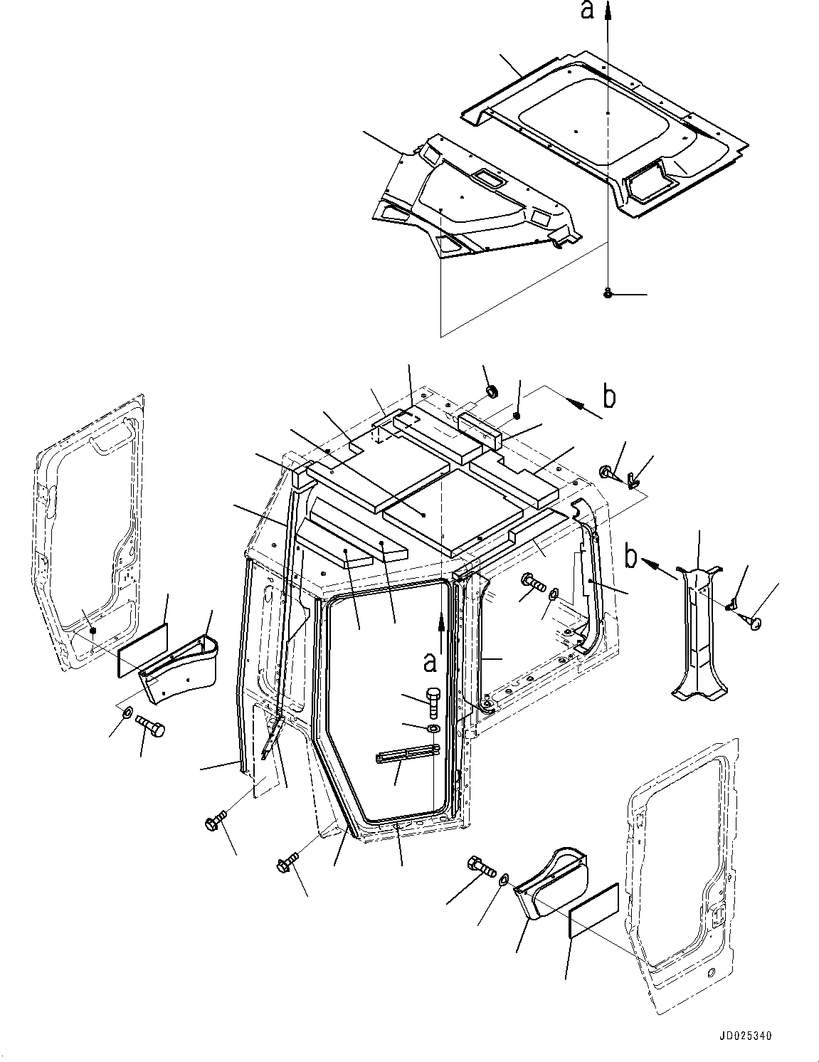 Схема запчастей Komatsu D475A-5E0 - КАБИНА, ОБЛИЦОВКА ПОТОЛКА (№7-) КАБИНА, С КОЗЫРЕК, ДВОЙН. ОКНА ДВОРНИКИ