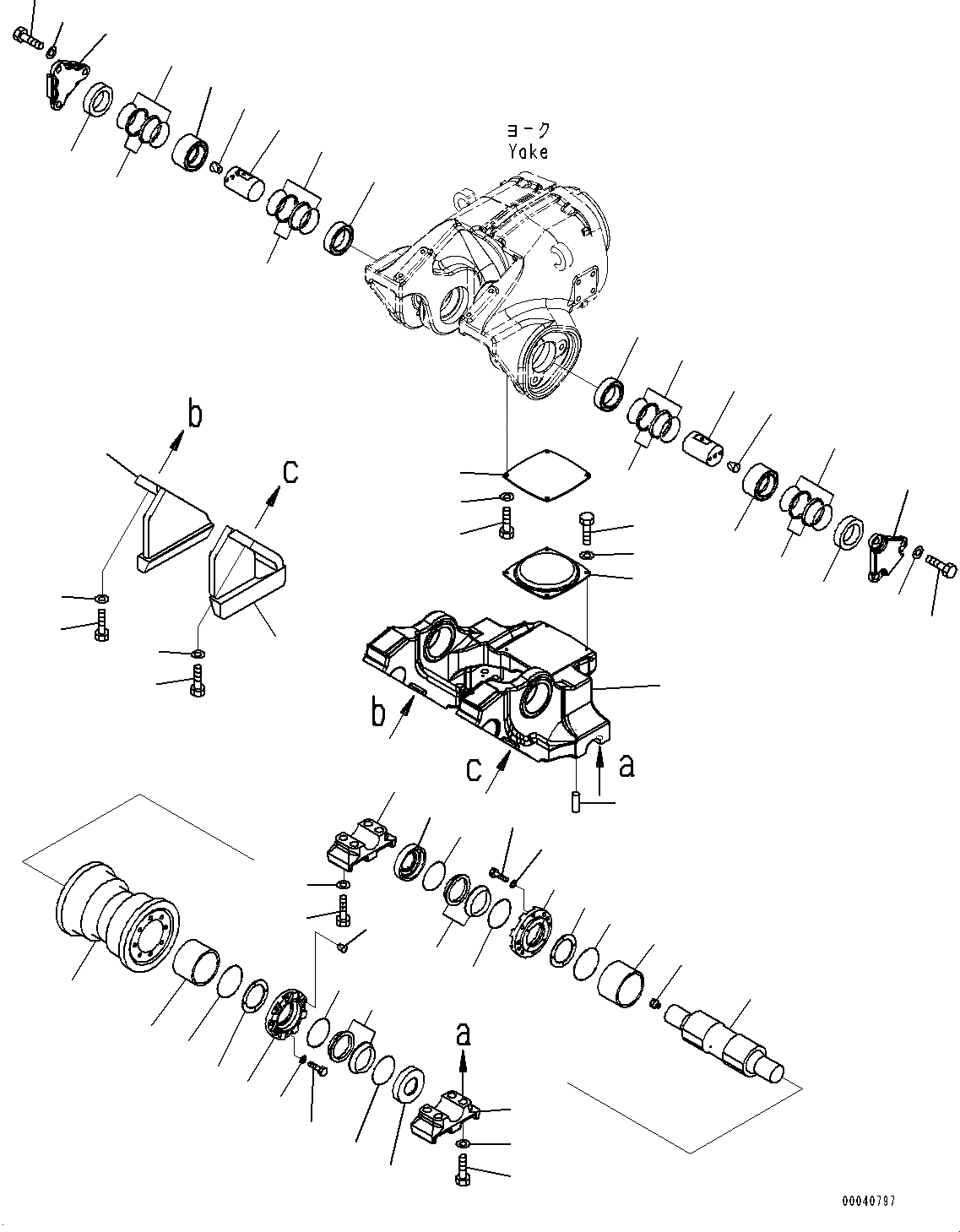 Схема запчастей Komatsu D475A-5E0 - ГУСЕНИЧНАЯ РАМА, ПЕРЕДН. ТЕЛЕЖКА И ОПОРНЫЙ КАТОК, ПРАВ. (№-) ГУСЕНИЧНАЯ РАМА, С ЗАЩИТА ОПОРНЫХ КАТКОВ