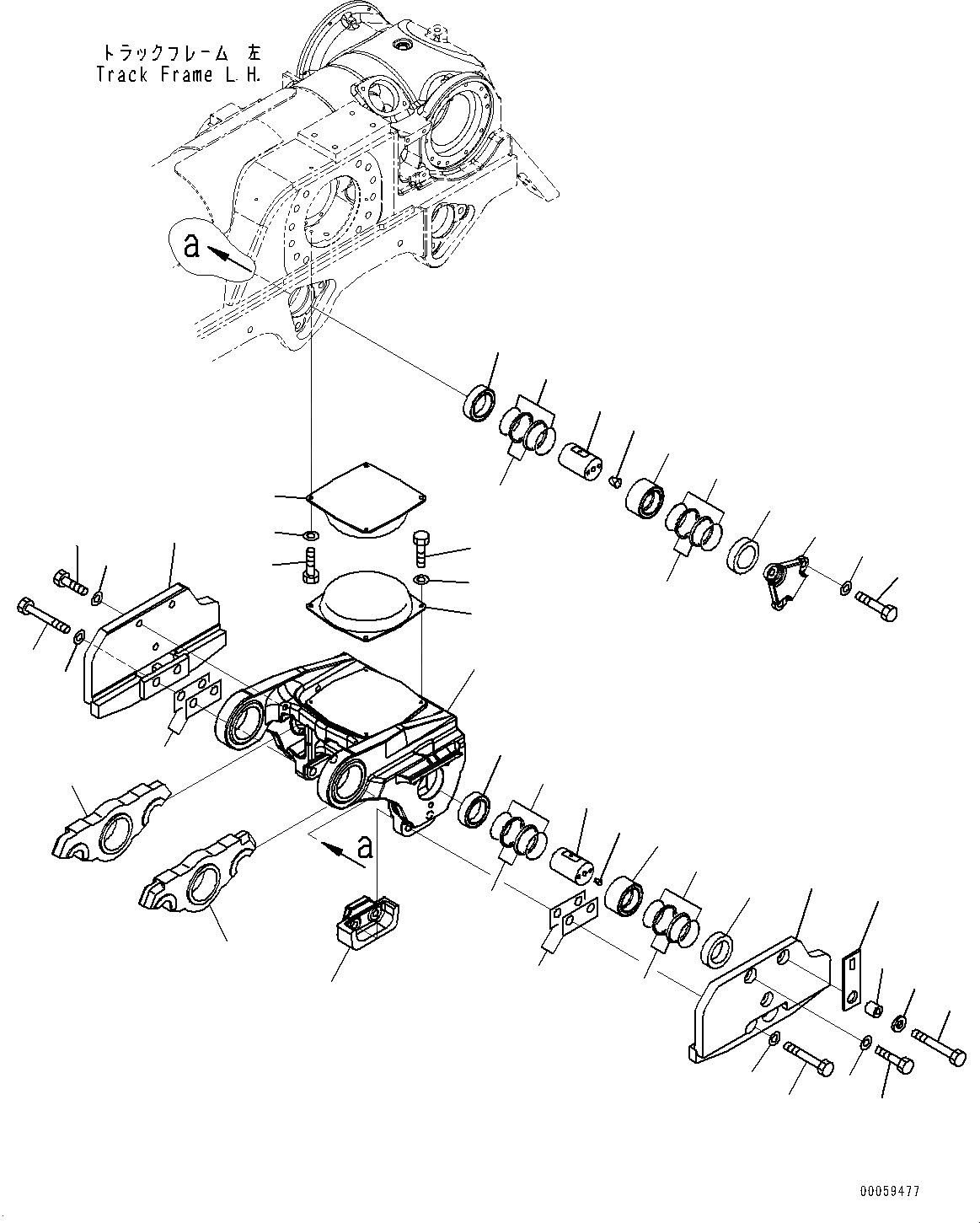 Схема запчастей Komatsu D475A-5E0 - ГУСЕНИЧНАЯ РАМА, ТЕЛЕЖКА, 4, ЛЕВ. (№-) ГУСЕНИЧНАЯ РАМА, С ПОЛН. LENGTH ЗАЩИТА ОПОРНЫХ КАТКОВ