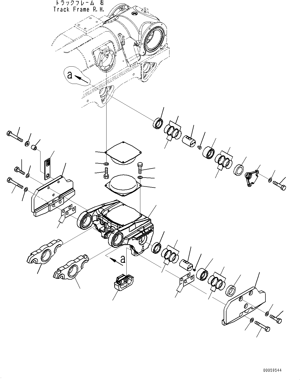 Схема запчастей Komatsu D475A-5E0 - ГУСЕНИЧНАЯ РАМА, ТЕЛЕЖКА, 4, ПРАВ. (№-) ГУСЕНИЧНАЯ РАМА, С ПОЛН. LENGTH ЗАЩИТА ОПОРНЫХ КАТКОВ