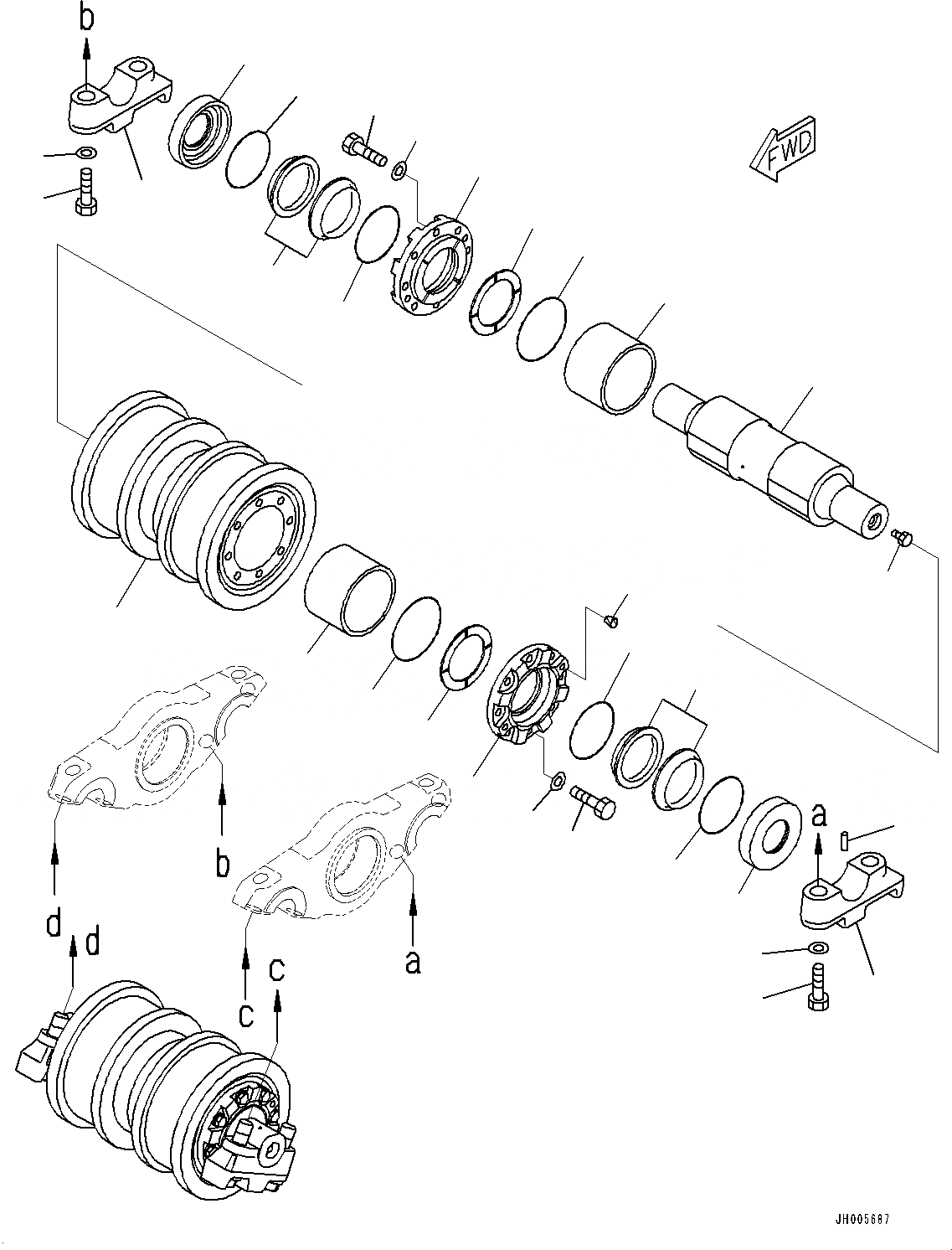 Схема запчастей Komatsu D475A-5E0 - ГУСЕНИЧНАЯ РАМА, ОПОРНЫЙ КАТОК, 2, 3, 4, TH, ПРАВ. (/) (№7-) ГУСЕНИЧНАЯ РАМА, С ЗАЩИТА ОПОРНЫХ КАТКОВ, ОТВАЛ С ДВОЙН. ПЕРЕКОСОМ, ДЛЯ OPERATOR COMДЛЯT IMPROVEMENT ДЛЯ KAL