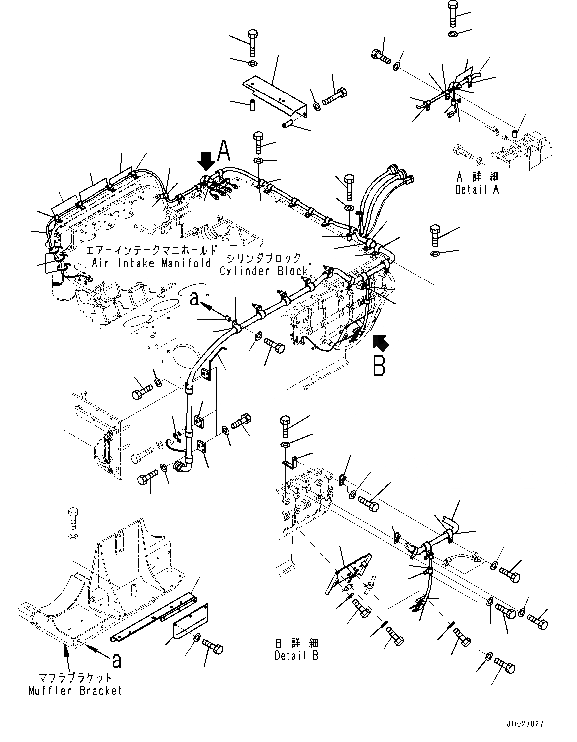 Схема запчастей Komatsu SAA12V140E-3A - ПРОВОДКА, (/) (№9-) ПРОВОДКА, ДЛЯ VHMS, ДАТЧИК УР-НЯ МАСЛА