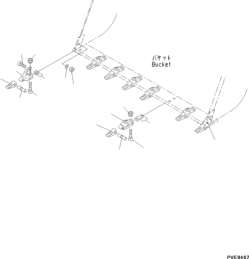Схема запчастей Komatsu WA250-6 - КОВШ ЗУБЬЯ(№7-) КОВШ TOOTH, БОЛТ-ON АДАПТЕР И TIP ТИП
