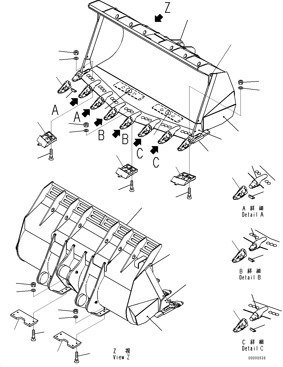 Схема запчастей Komatsu WA600-6 - КОВШ (№8-) КОВШ, .M K MAX TEETH