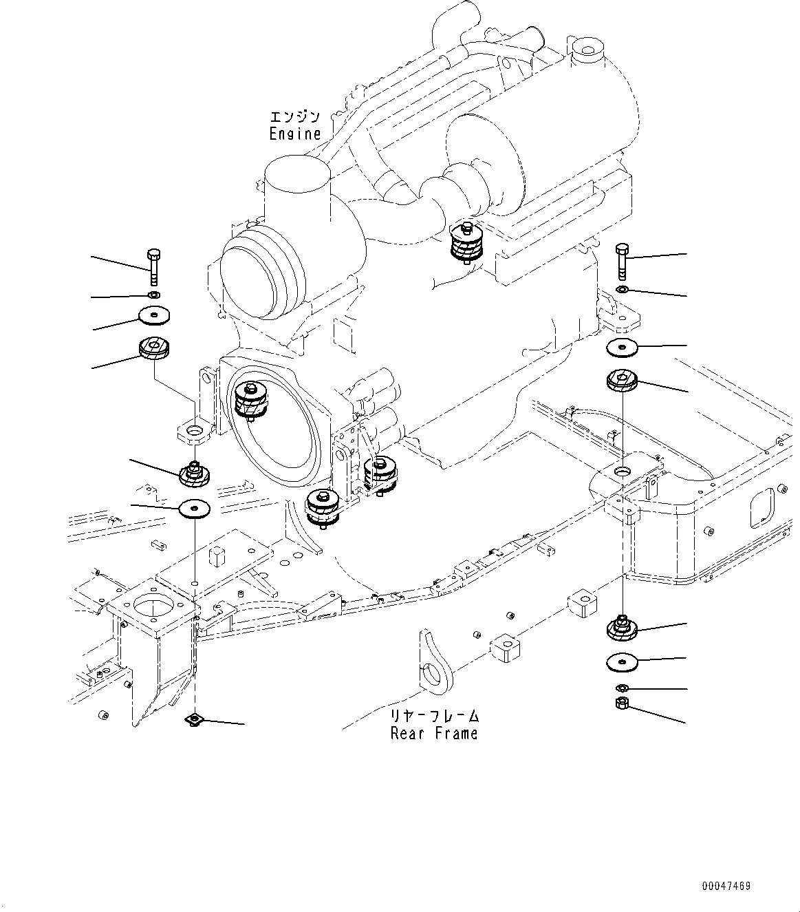 Схема запчастей Komatsu WA600-6R - КРЕПЛЕНИЕ ДВИГАТЕЛЯ (№-) КРЕПЛЕНИЕ ДВИГАТЕЛЯ