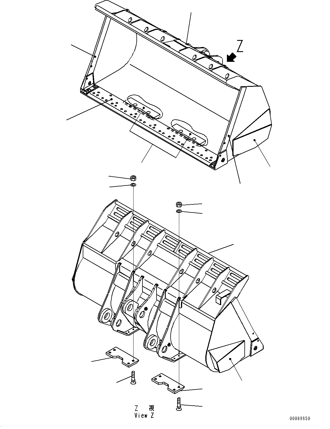 Схема запчастей Komatsu WA600-6R - КОВШ (№-) КОВШ, .M, ПРЯМ., С СЕГМЕНТНОЙ КРОМКОЙ