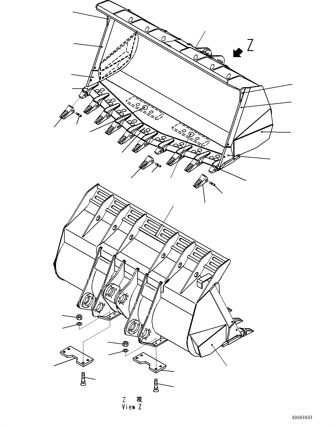 Схема запчастей Komatsu WA600-6R - КОВШ (№-) КОВШ, 7.M, С TIP TOOTH, БОЛТ-ON SEGMENT ТИП, С УПЛОТНЕНИЕED И LUBRICATED ПАЛЕЦ