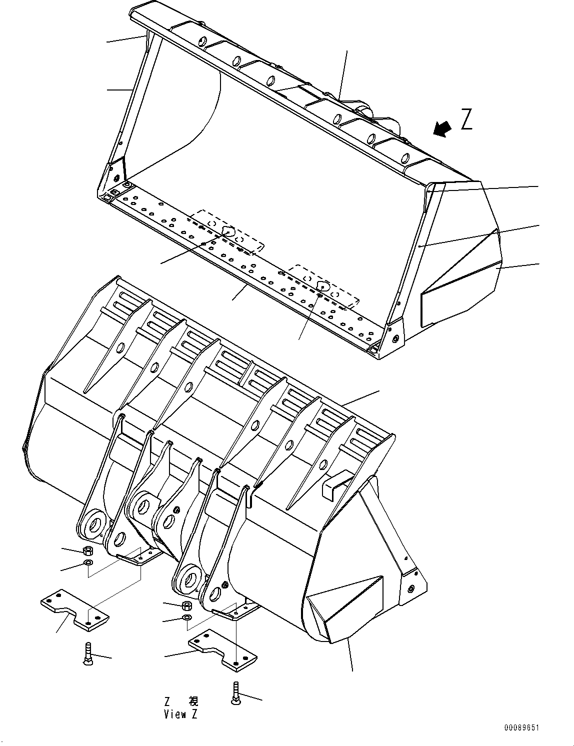 Схема запчастей Komatsu WA600-6R - КОВШ (№-) КОВШ, 7.M, ПРЯМ., С СЕГМЕНТНОЙ КРОМКОЙ