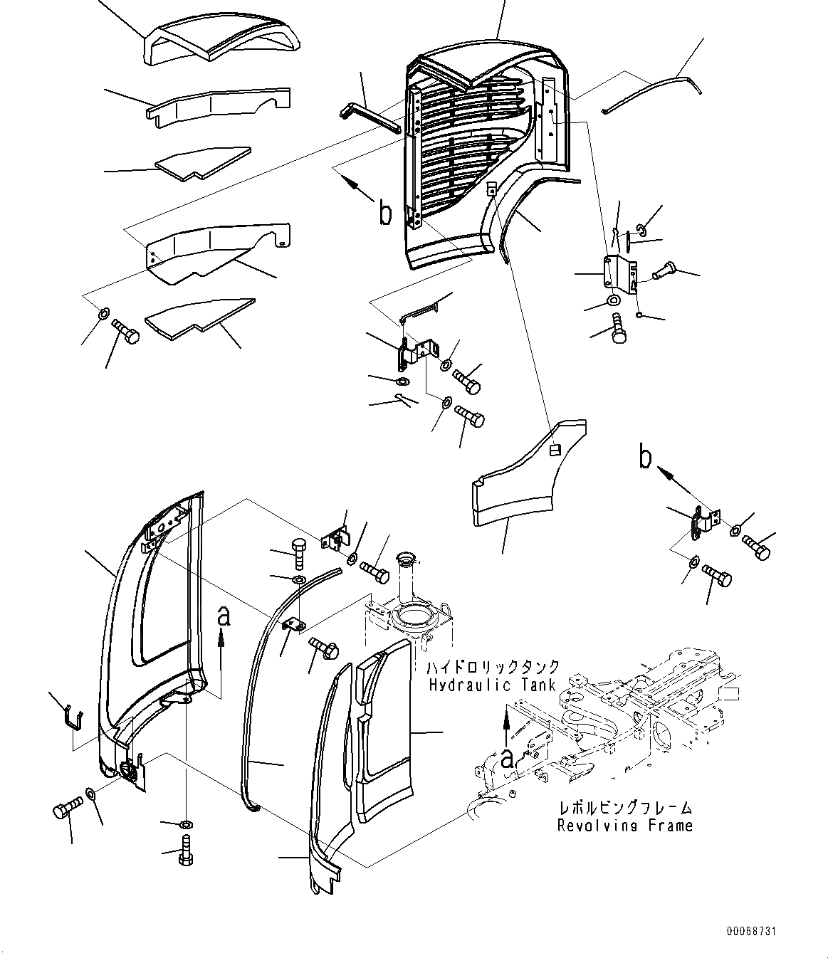 Схема запчастей Komatsu PC35MR-3 - ПРАВ. COVER, КРЫШКА(/) (№-7) ПРАВ. COVER, С КОНДИЦИОНЕРОМ, ДЛЯ КАБИНА ROPS