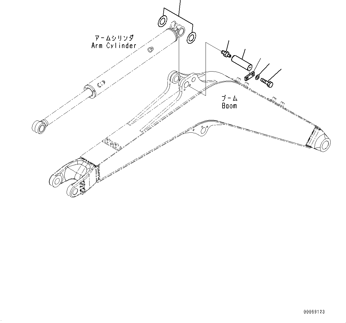 Схема запчастей Komatsu PC30MR-3 - СТРЕЛА, ПАЛЕЦ, ЦИЛИНДР РУКОЯТИ(№7-) СТРЕЛА, 8MM СТРЕЛА