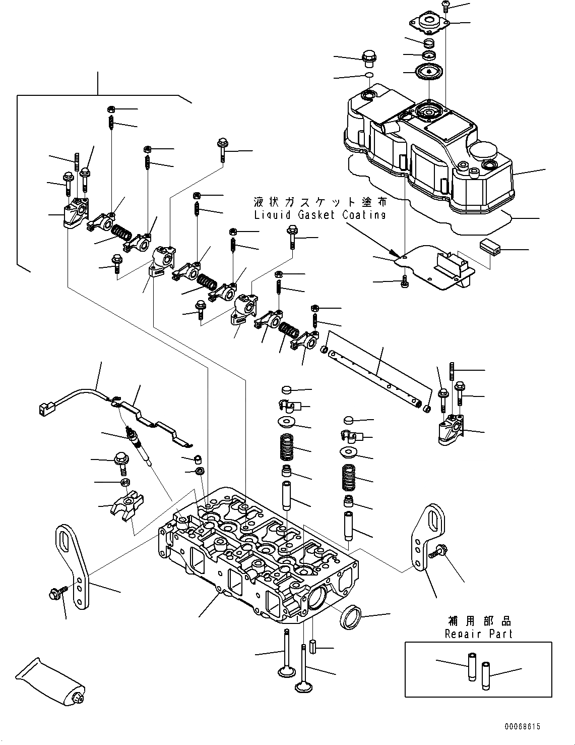 Схема запчастей Komatsu 3D88E-6 - ДВИГАТЕЛЬ, ГОЛОВКА ЦИЛИНДРОВ (№9-) ДВИГАТЕЛЬ