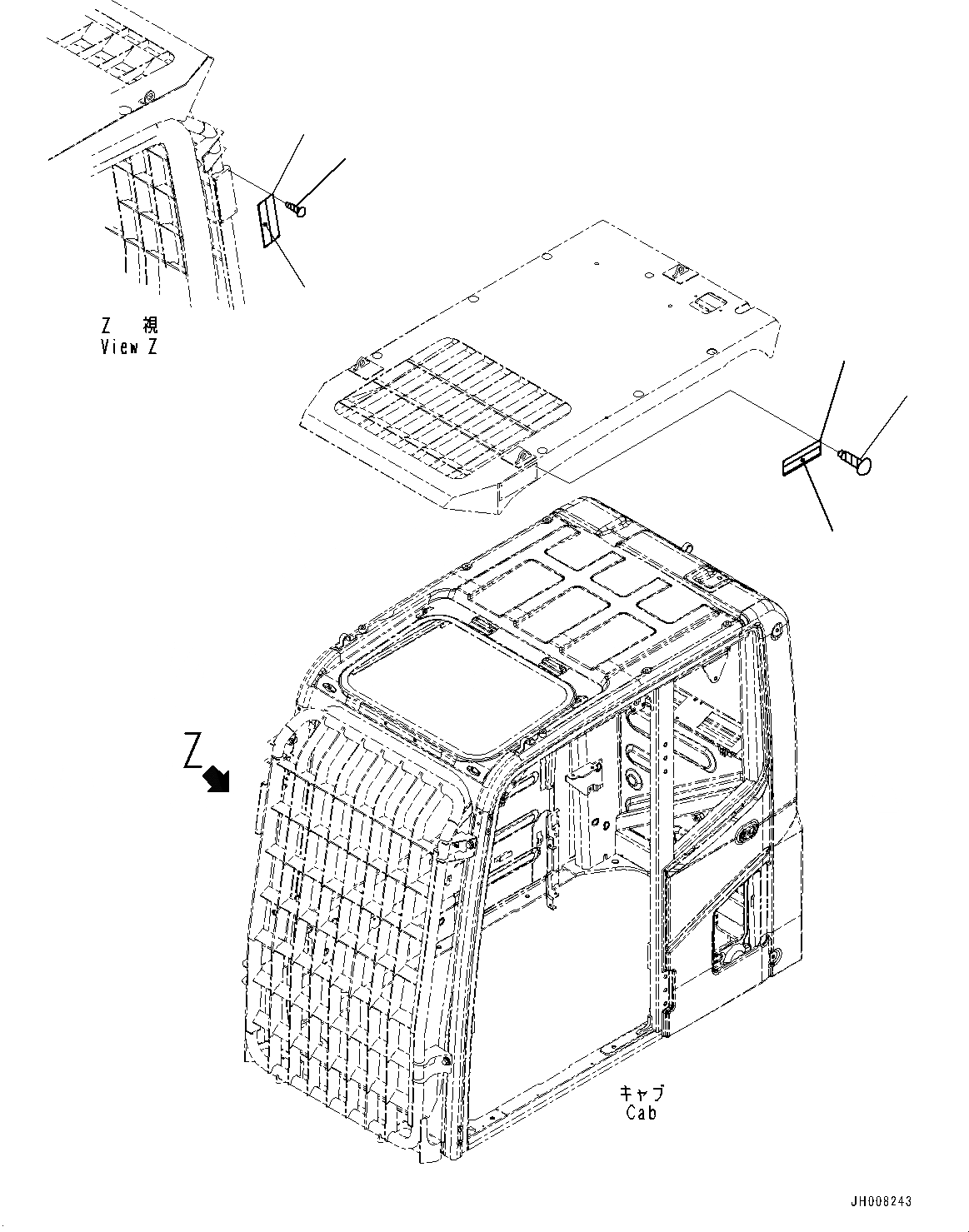 Схема запчастей Komatsu PC200-8 - FOPS ПЛАСТИНА (№-) FOPS ПЛАСТИНА, ФРАНЦИЯ-АНГЛ., КАБИНА ПЕРЕДН. ПОЛН. ЗАЩИТА LV, КАБИНА ВЕРХН. ЧАСТИ КОРПУСА LV