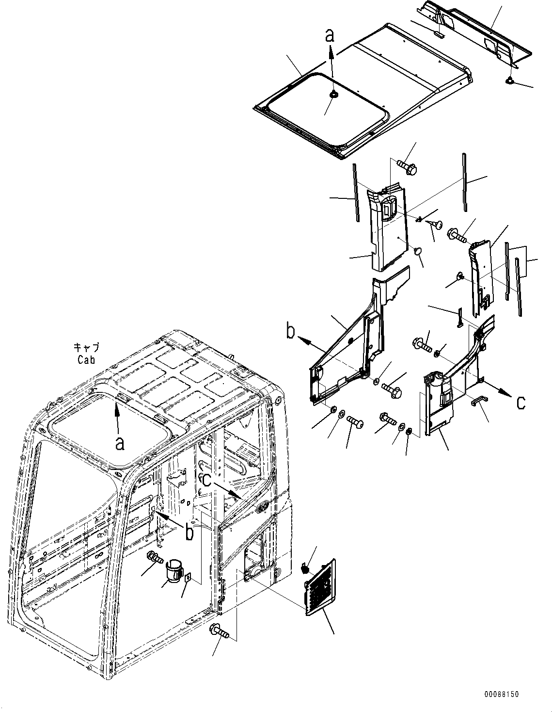 Схема запчастей Komatsu PC200LC-8 - КАБИНА, КРЫША КРЫШКАAND ВПУСК ВОЗДУХА (№-) КАБИНА, С БЕЗ КОНДИЦ. ВОЗДУХА