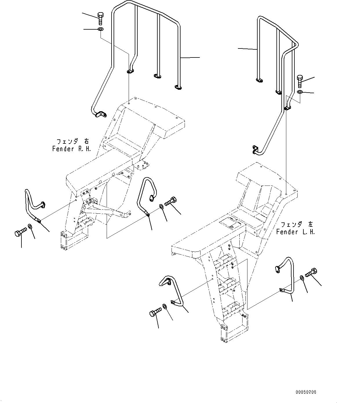 Схема запчастей Komatsu WA470-6 - ПОРУЧНИ(№9-) HANDRAIL, С ЗАДН. ПОЛН. КРЫЛО