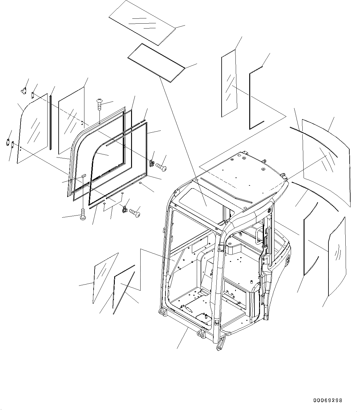 Схема запчастей Komatsu PC20MR-3 - КАБИНА, КОРПУС КАБИНЫ И ОКНА (№-) КАБИНА, БЕЗ МАСТЕР КЛЮЧ