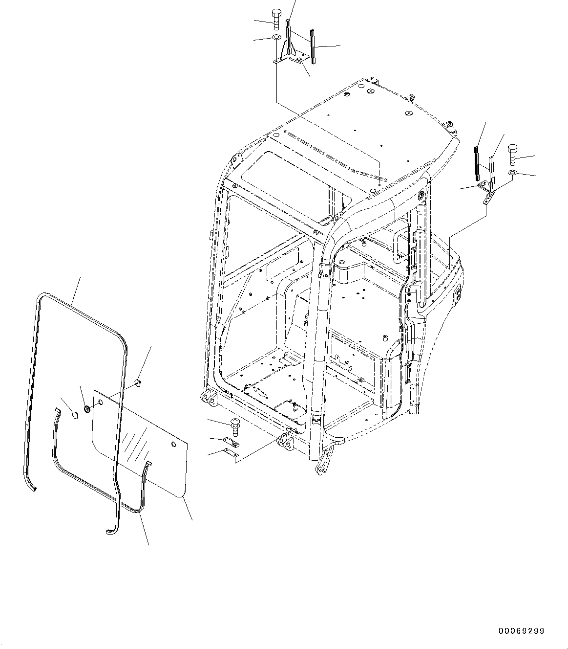 Схема запчастей Komatsu PC20MR-3 - КАБИНА, ПЕРЕДН. НИЖН. ОКНА (№-) КАБИНА, БЕЗ МАСТЕР КЛЮЧ