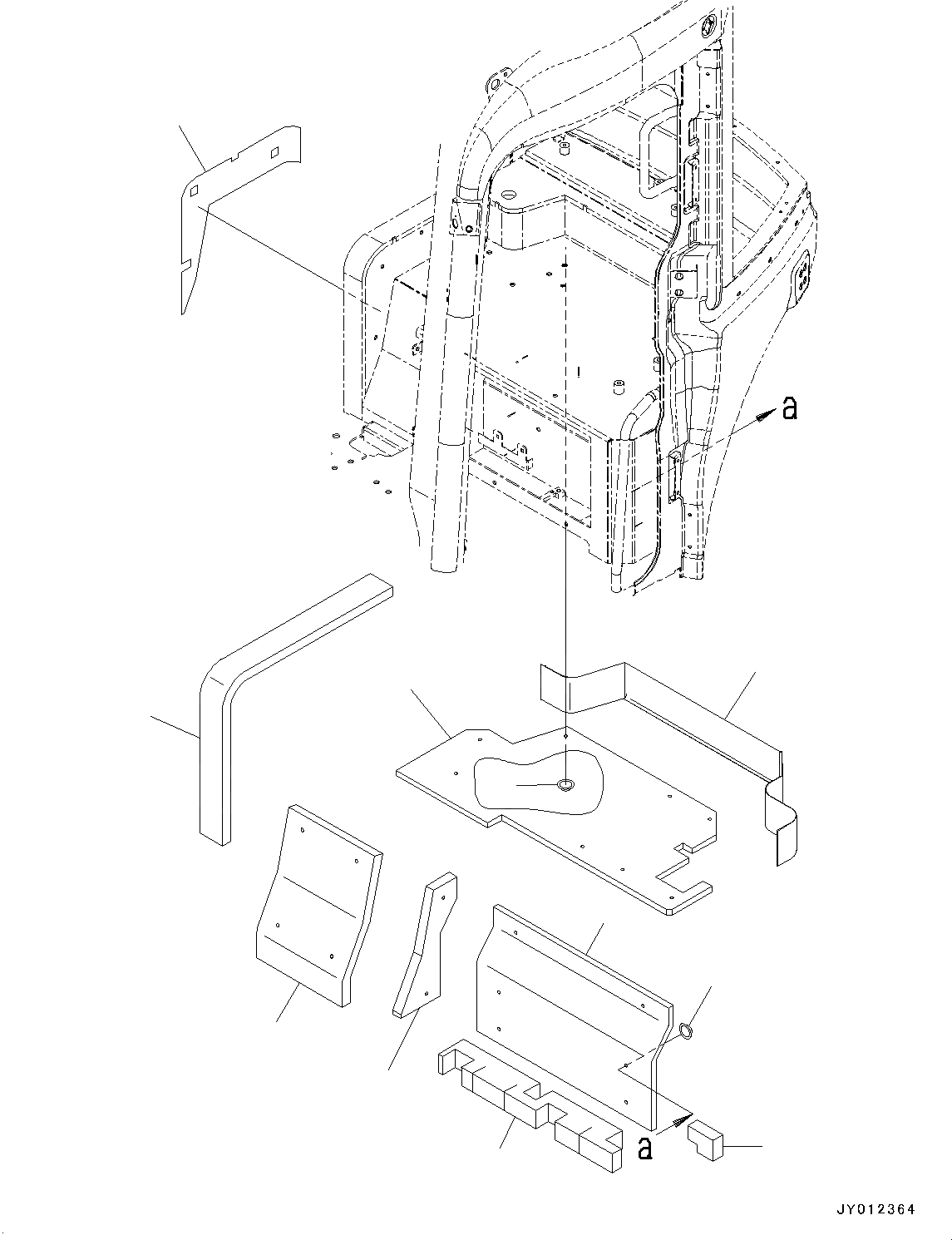 Схема запчастей Komatsu PC20MR-3 - КАБИНА, ПОЛ, НИЖН. ЩИТКИ (№-) КАБИНА, БЕЗ МАСТЕР КЛЮЧ