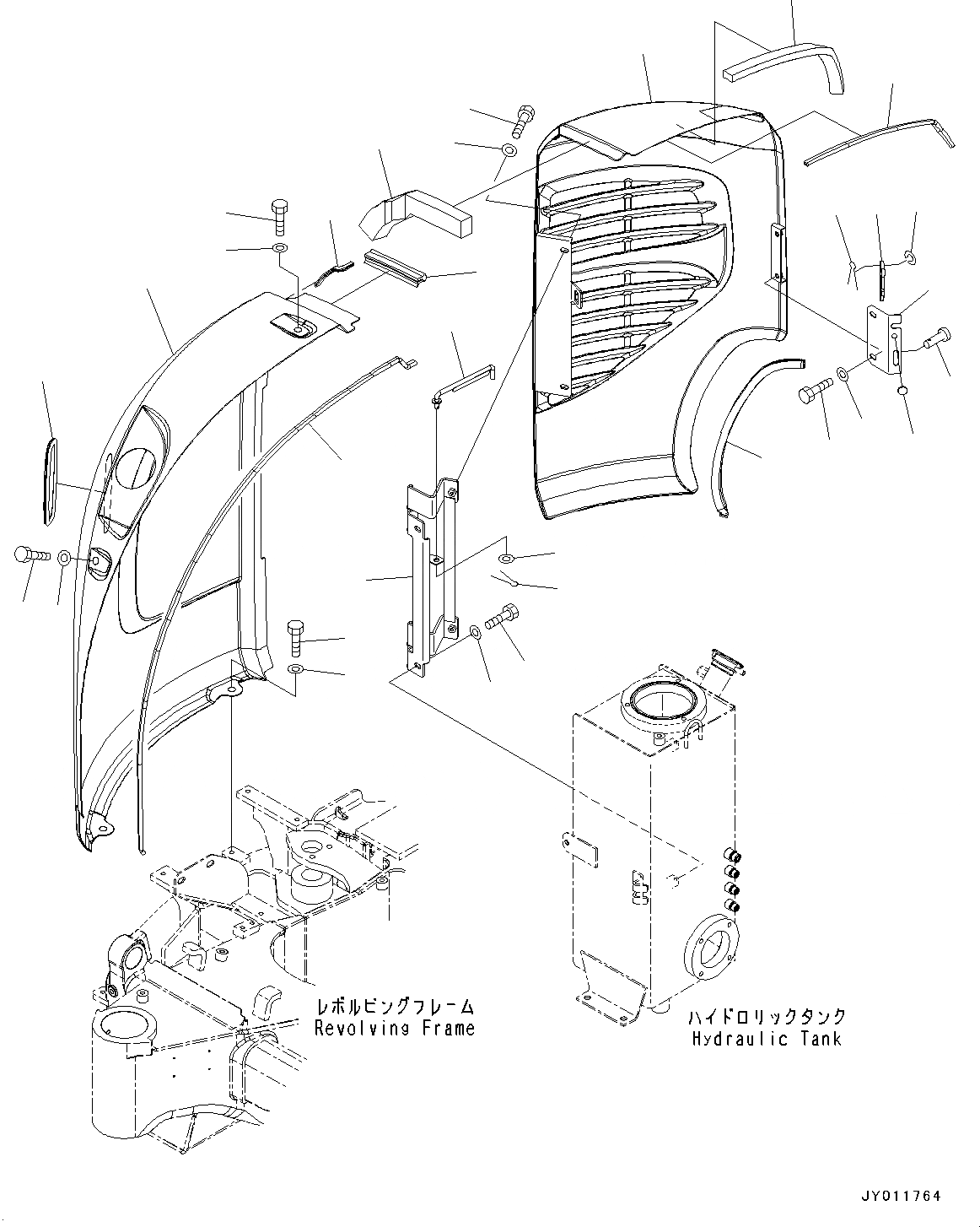 Схема запчастей Komatsu PC20MR-3 - БОКОВ. КРЫШКА, (/) (№-) БОКОВ. КРЫШКА, ПРАВ., ДЛЯ КАБИНЫ