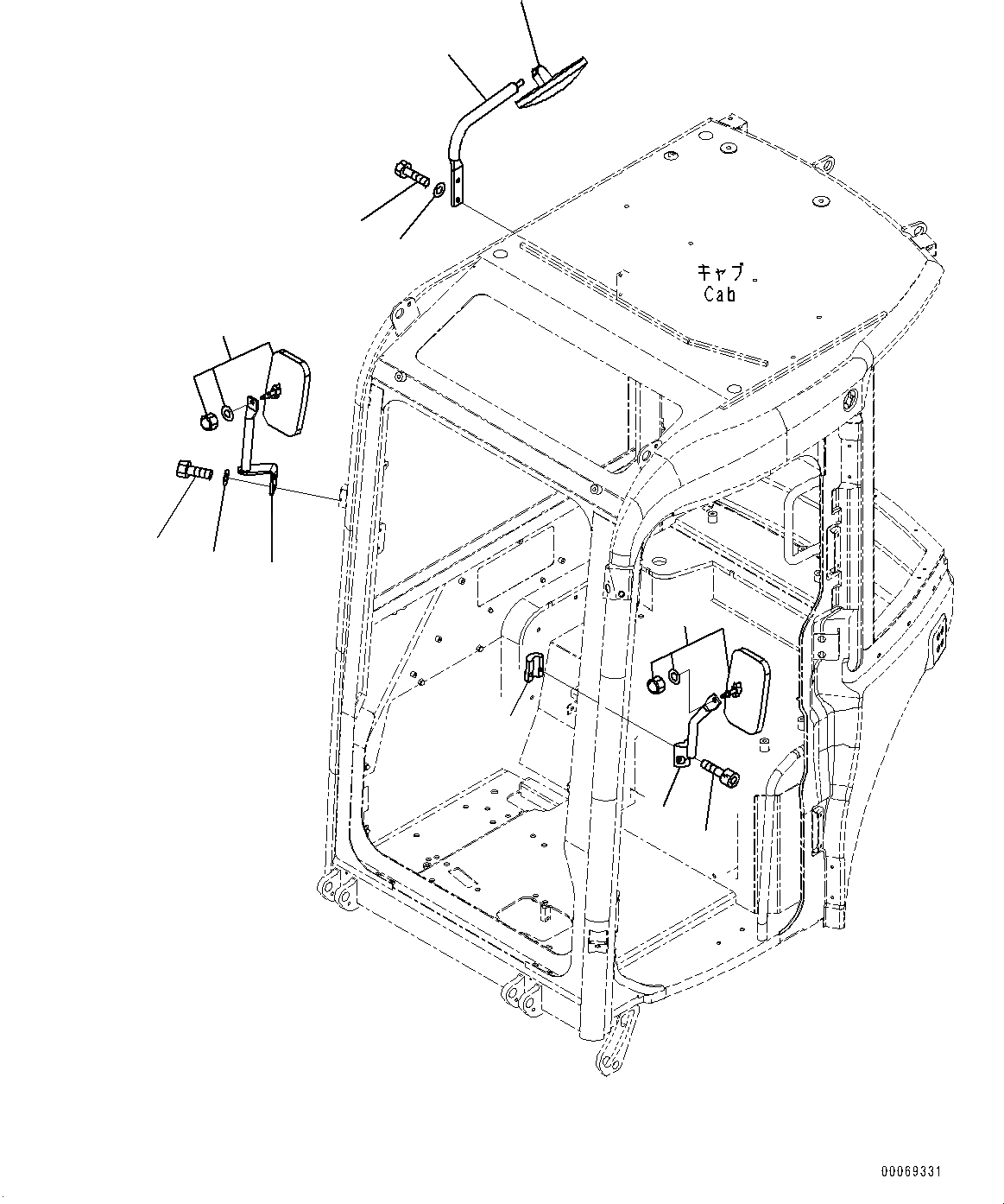 Схема запчастей Komatsu PC55MR-3 - КАБИНА, ЗАДН.VIEW ЗЕРКАЛА(№-) КАБИНА, С КАБИНОЙ ОБОГРЕВАТЕЛЬ., БЕЗ МАСТЕР КЛЮЧ