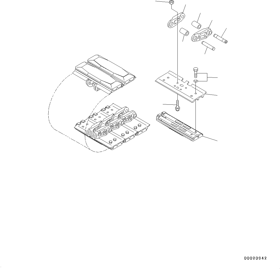 Схема запчастей Komatsu PC55MR-3 - ГУСЕНИЦЫ ASSEMBLY, ГУСЕНИЦЫ, ЛЕВ. (№-) ГУСЕНИЦЫ ASSEMBLY, MT ПОДУШКА