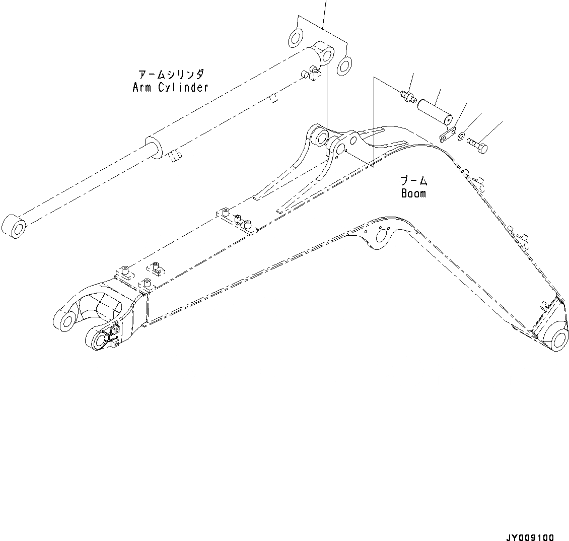 Схема запчастей Komatsu PC55MR-3 - СТРЕЛА, ПАЛЕЦ, ЦИЛИНДР РУКОЯТИ(№-) СТРЕЛА, .9M