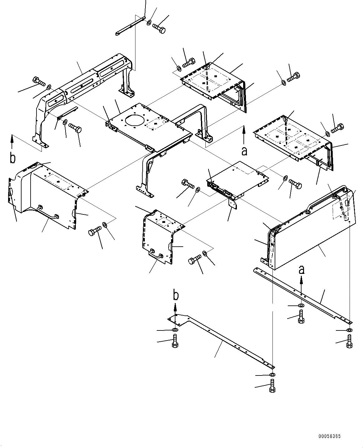 Схема запчастей Komatsu PC800-8E0 - КАПОТ, РАМА И COVER КАПОТ