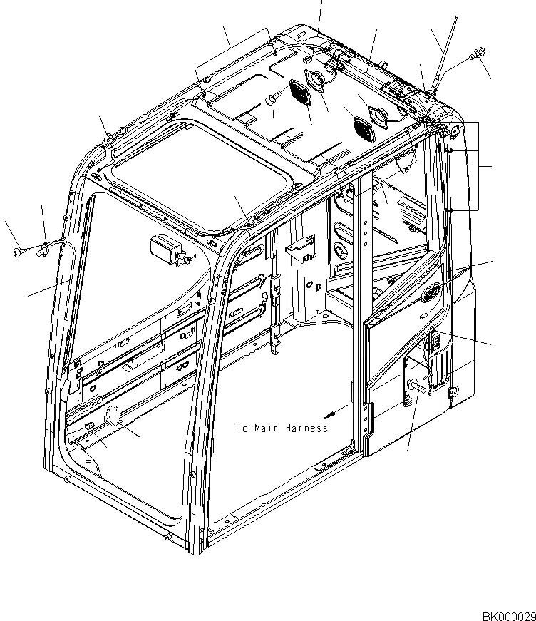 Схема запчастей Komatsu PC800LC-8E0 - КАБИНА, EOPS КАБИНА, РАДИО Э/ПРОВОДКА И ОМЫВАТЕЛЬ СТЕКЛА ШЛАНГИ КАБИНА, EOPS КАБИНА