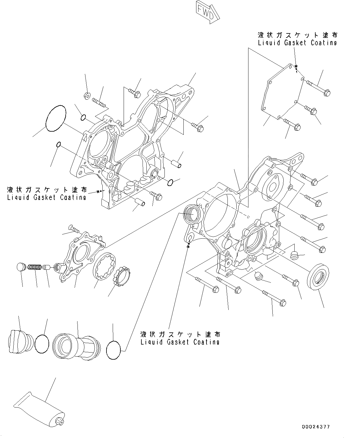 Схема запчастей Komatsu 3D76E-6 - ДВИГАТЕЛЬ БЛОК, ПЕРЕДН. КРЫШКА(№9-) ДВИГАТЕЛЬ БЛОК