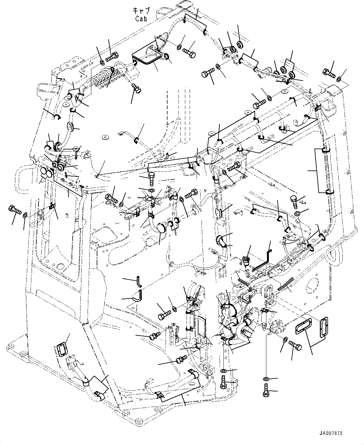 Схема запчастей Komatsu D65WX-17 - КАБИНА ROPS, ПРОВОДКА КРЕПЛЕНИЕ (/) (№-) КАБИНА ROPS, С AM-FM STEREO РАДИО С AUX ФИКСИР., ЕСКАНАТ И ASIA