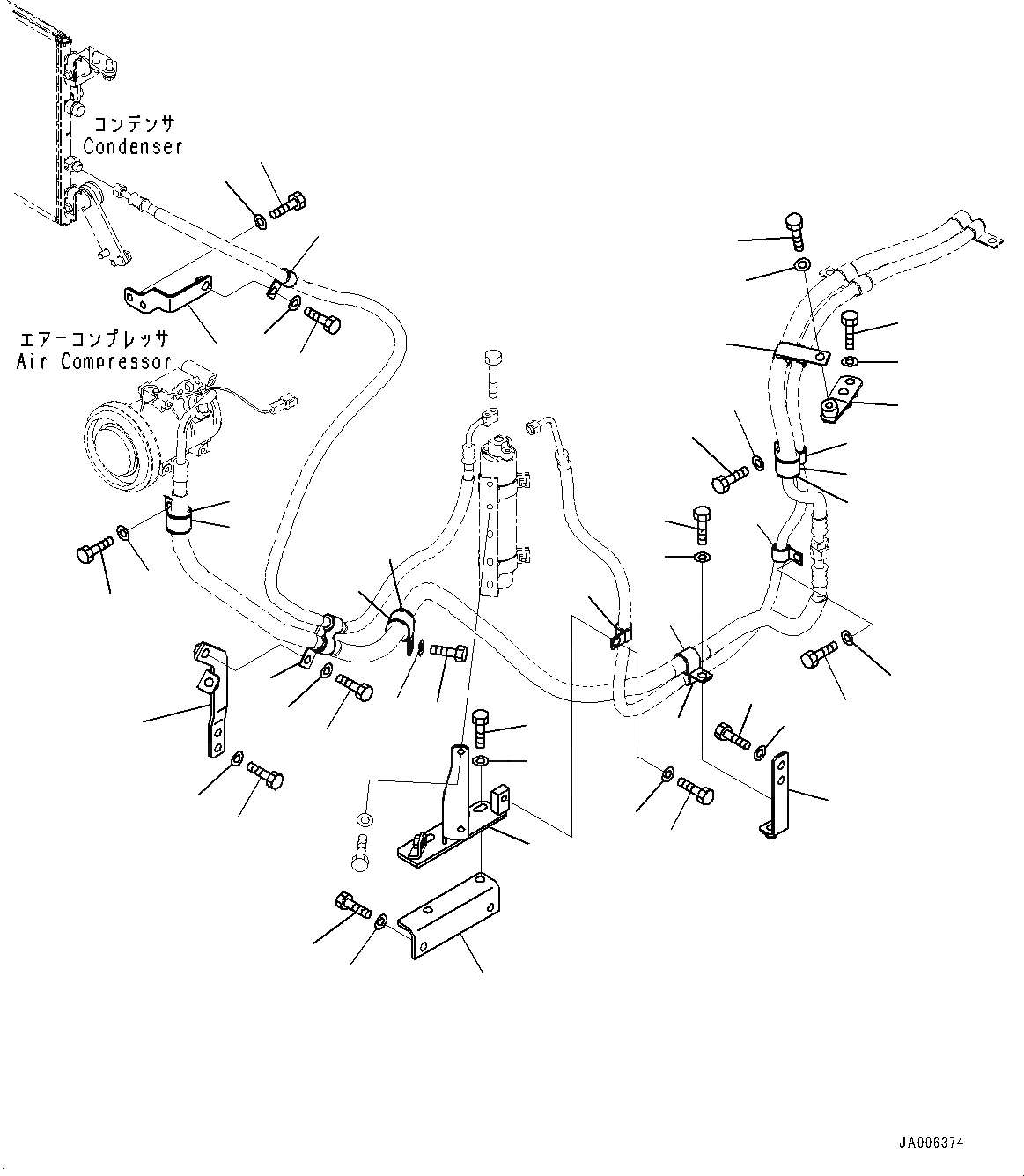 Схема запчастей Komatsu D65PX-17 - КОНДИЦ. ВОЗДУХА, КОМПОНЕНТЫ КОМПРЕССОРА (№-) КОНДИЦ. ВОЗДУХА, С HARDENED ШКИВ