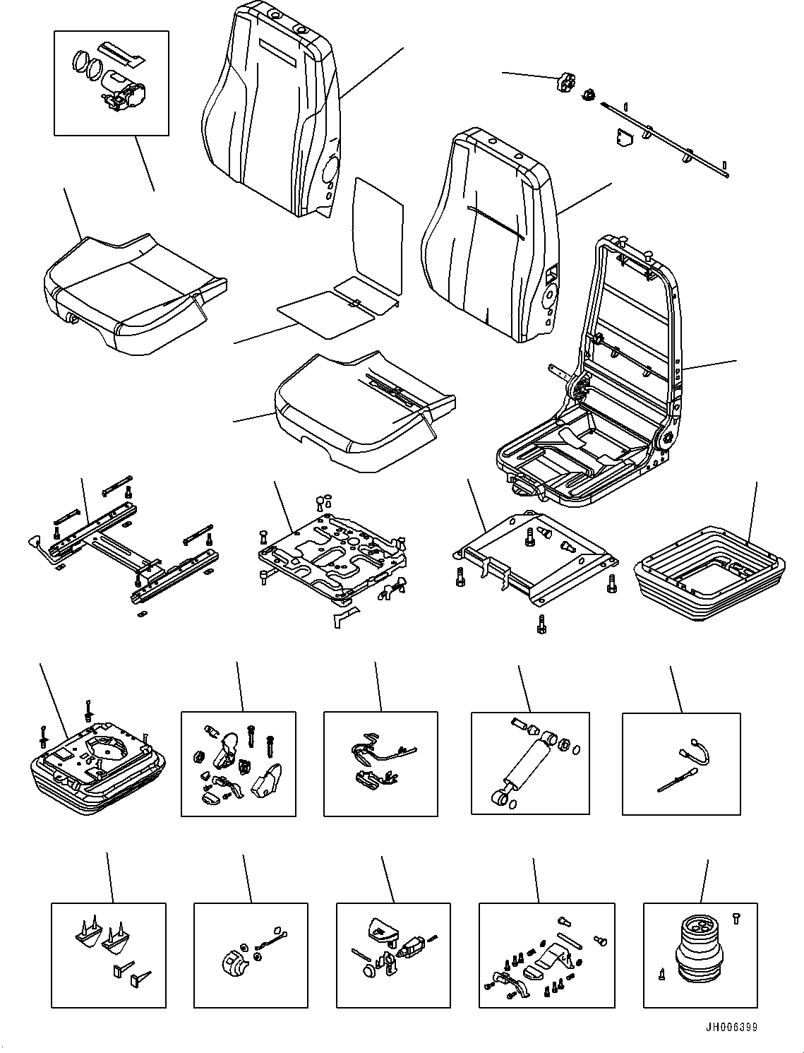 Схема запчастей Komatsu D65EX-17 - СИДЕНЬЕ ОПЕРАТОРА, ВНУТР. ЧАСТИ (№-) СИДЕНЬЕ ОПЕРАТОРА, ВОЗД. С ВОЗД. ПОДВЕСКОЙ, ТКАНЬ, TURN ТИП, НАКЛОН., HI-BACK ТИП, С ОБОГРЕВ-ЛЕМ