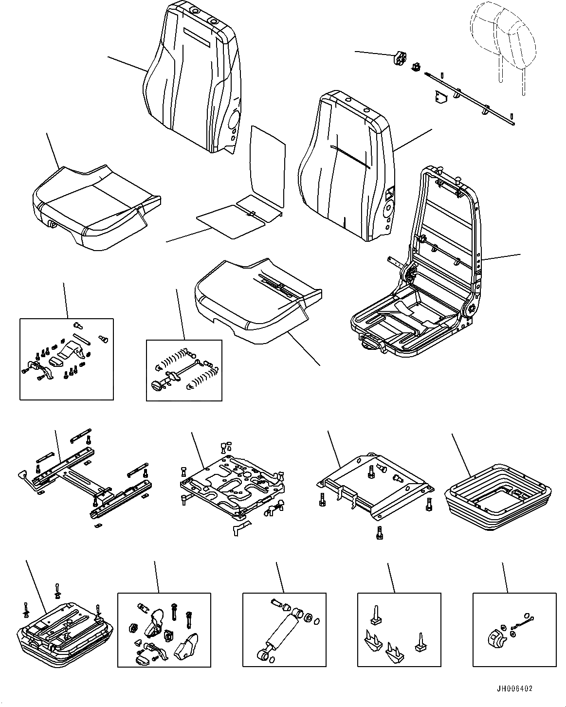 Схема запчастей Komatsu D65EX-17 - СИДЕНЬЕ ОПЕРАТОРА, ВНУТР. ЧАСТИ (№-) СИДЕНЬЕ ОПЕРАТОРА, МЕХАНИЧ. С ВОЗД. ПОДВЕСКОЙ, ТКАНЬ, TURN, НАКЛОН., HI-BACK ТИП, С ОБОГРЕВ-ЛЕМ, С HEADREST