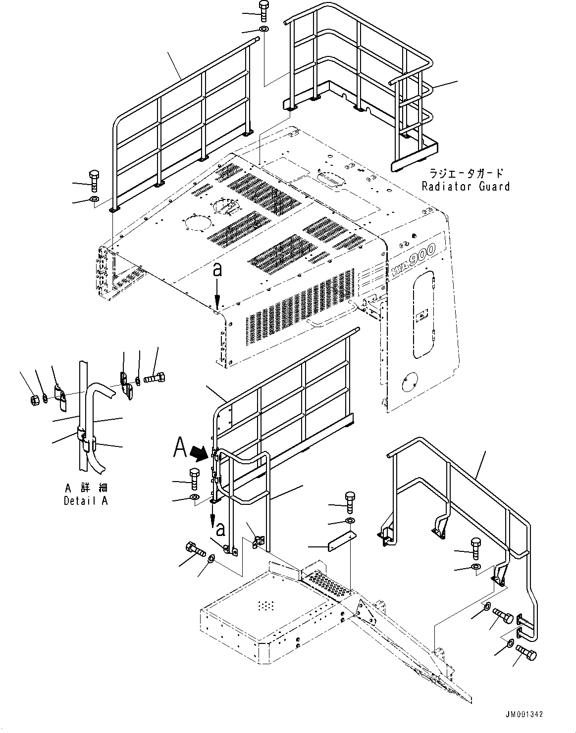 Схема запчастей Komatsu WA900-3E0 - HANDRAIL, ЗАЩИТА РАДИАТОРА (№9-) HANDRAIL