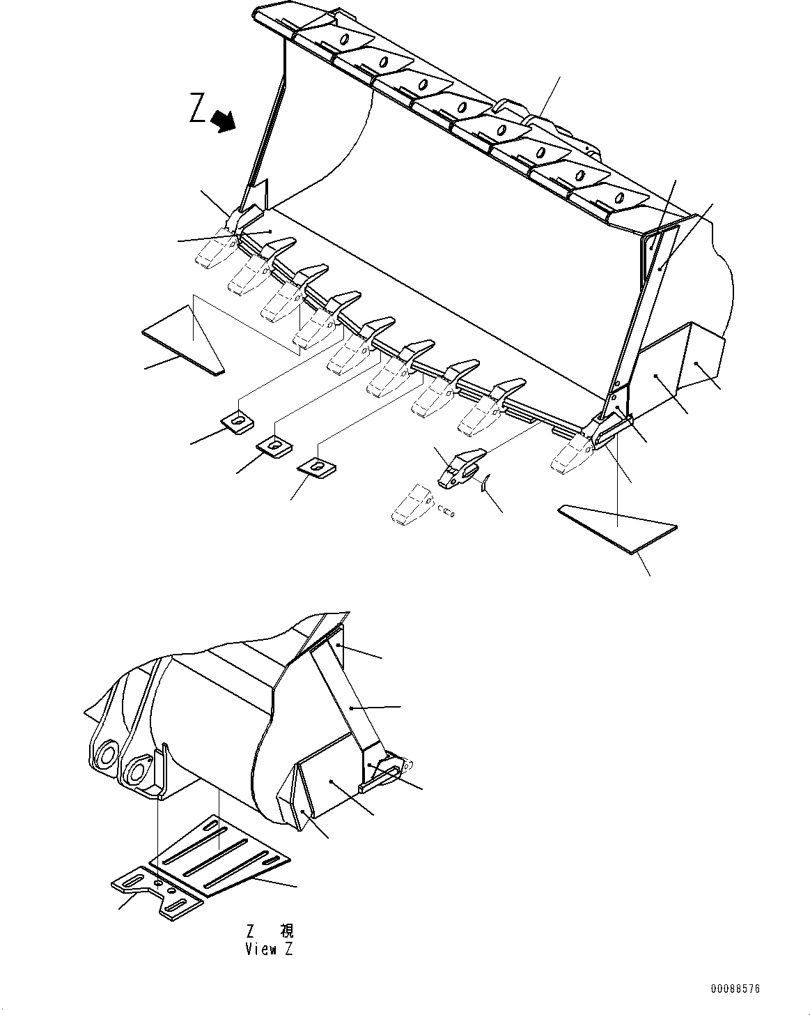 Схема запчастей Komatsu WA900-3E0 - КОВШ (№78-) КОВШ, .M, TIP TOOTH, ЗАЩИТА ШИН