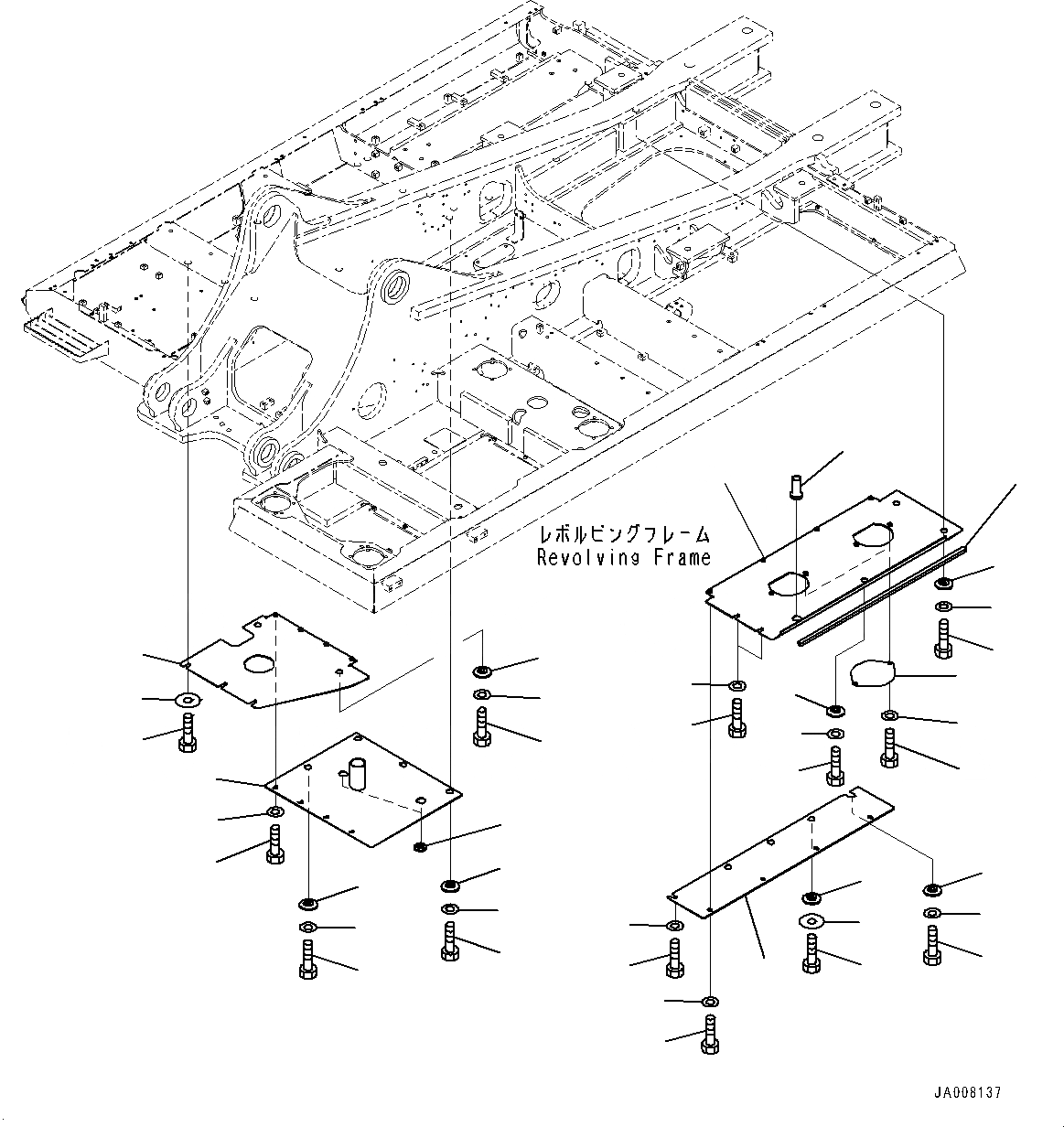 Схема запчастей Komatsu PC490LC-10 - НИЖН. КРЫШКА, ПРАВ. (№8-) НИЖН. КРЫШКА, УСИЛ. ТИП, С ЗАПРАВОЧН.LING НАСОС