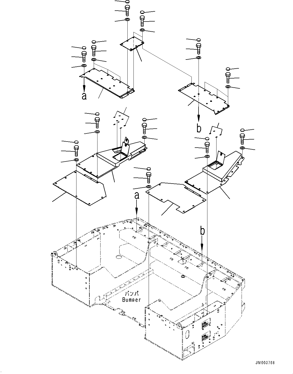 Схема запчастей Komatsu WA1200-6 - БАМПЕР БЛОК, КРЫШКА(№8-) БАМПЕР БЛОК, EC REGULATION ARRANGEMENT, С ОГНЕТУШИТЕЛЬ СТОЙКА